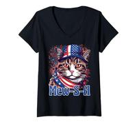 Femme 4th of July Mew-S-A Pawsitively Patriotic Cat T-Shirt avec Col en V