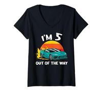 Femme 5. Anniversaire : J'Ai 5 Ans. Out The Way Car Race Cars T-Shirt avec Col en V