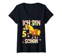 Femme 5 Geburtstag Pferd Geschenk Pferdemädchen süß 5 Jahre alt T-Shirt avec Col en V