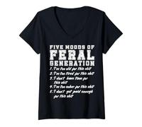 Femme 5 humeurs de Feral Generation X Grunge Distressed Style Gen X T-Shirt avec Col en V