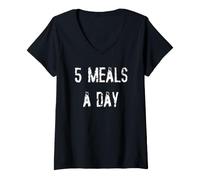 Femme 5 Repas par Jour Big Eater T-Shirt avec Col en V