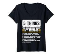 Femme 5 Things You Should Know About My Step-Dad Shirt Cadeau Amusant T-Shirt avec Col en V