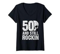 Femme 50 and Still Rockin | Rock'n'Roll Design pour 50e Anniversaire T-Shirt avec Col en V