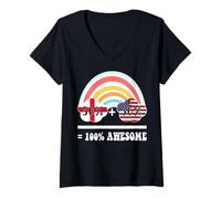 Femme 50% Anglais 50% américain pour être 100% génial Anglais américain T-Shirt avec Col en V