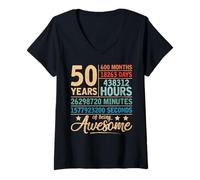 Femme 50 Ans d'être génial, Compte à rebours rétro pour Le 50e Anniversaire T-Shirt avec Col en V