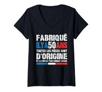 Femme 50 Ans Fête Anniversaire Homme Patriote Français T-Shirt avec Col en V