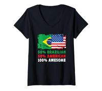 Femme 50% Half Brazilian Half American 100% Awesome Brazil Flag T-Shirt avec Col en V