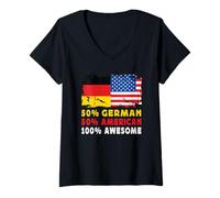 Femme 50% Half German Half American 100% Awesome Germany Flag T-Shirt avec Col en V
