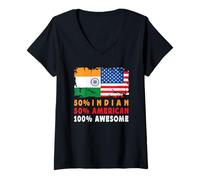 Femme 50% Half Indian Half American 100% Awesome India Flag T-Shirt avec Col en V