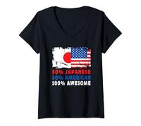 Femme 50% Half Japanese Half American 100% Awesome Japan Flag T-Shirt avec Col en V