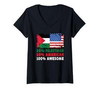 Femme 50% Half Palestinian American 100% Awesome Palestine Flag T-Shirt avec Col en V