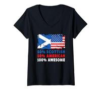 Femme 50% Half Scottish Half American 100% Awesome Scotland Flag T-Shirt avec Col en V