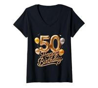 Femme 50 Joyeux Anniversaire 50e Anniversaire Hommes Femmes T-Shirt avec Col en V