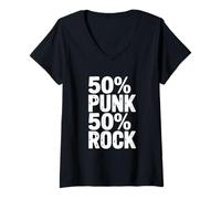 Femme 50% Punk 50% Rock Attitude pour Les Amateurs de Musique T-Shirt avec Col en V