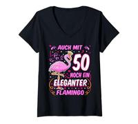 Femme 50e Anniversaire Même à 50 Ans, Un élégant Flamant Rose 50 Ans T-Shirt avec Col en V
