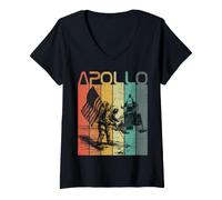 Femme 50e Espace rétro Vintage Apollo de la NASA T-Shirt avec Col en V