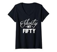 Femme 50th Birthday Shorty Hit Fifty Funny 50 Years Old Gift Retro T-Shirt avec Col en V