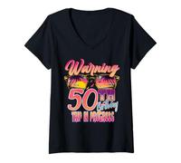 Femme 50th Birthday Trip Vacation 50 Year Old Cruise Warning Retro T-Shirt avec Col en V