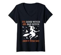Femme 51% Good Witch 49% Bad Witch Don't Push Me Costume d'halloween T-Shirt avec Col en V