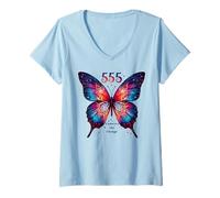 Femme 555 Angel Number Embrace The Change Papillon Spiritual T-Shirt avec Col en V