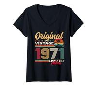 Femme 55e Anniversaire 1971 Vintage Original T-Shirt avec Col en V