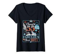 Femme 55th Birthday Women Cheers to 55 Years Fabulous Since 1971 T-Shirt avec Col en V