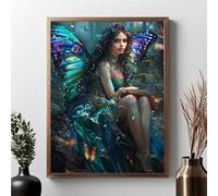 Femme 5D DIY Diamond Painting Papillon Peinture Diamant Adulte, DIY Broderie Diamant Strass Cristal Point de Croix Painting pour Adultes, Enfants, Murale Cadeau Décoration Lntérieur 40x50cm JPF A-S