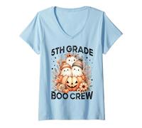 Femme 5e année Boo Crew Enseignant Enfants Automne Halloween Fantôme Floral T-Shirt avec Col en V