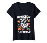 Femme 5e Anniversaire Houston We Have A 5 Year Old Astronaut T-Shirt avec Col en V