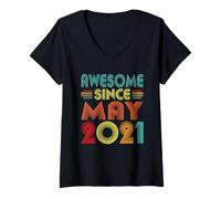 Femme 5th Birthday Idea Awesome Since May 2021 Bday 5 Years Old T-Shirt avec Col en V