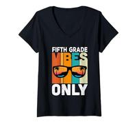 Femme 5th Grade Students Vibes Only Back to School T-Shirt avec Col en V