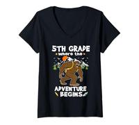 Femme 5th Grade Where The Adventure Begins Back to School Bigfoot T-Shirt avec Col en V