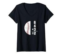 Femme 6 4 3 Double Play 6+4+3 = 2 Mathématiques de Baseball T-Shirt avec Col en V