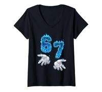 Femme 6 7 Flames drôles Six Sept Mains Meme T-Shirt avec Col en V