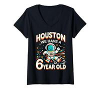 Femme 6. Anniversaire Houston We Have A 6 Year Old Astronaute Space T-Shirt avec Col en V
