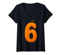 Femme 6 Chiffres Six Sept Citrouille Automne Halloween Amusant Assorti T-Shirt avec Col en V