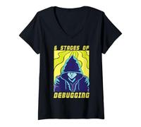 Femme 6 étapes de débogage programmation codeur programmeur T-Shirt avec Col en V