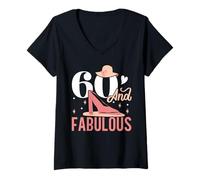 Femme 60 et Fabuleux Joyeux 60e Anniversaire Bday célébrant T-Shirt avec Col en V