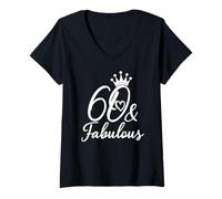 Femme 60 & Fabuleux 60 Ans Soixante pour Son 60e Anniversaire des Femmes T-Shirt avec Col en V
