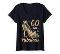 Femme 60e Anniversaire de 60 Ans et Fabuleuses Chaussures à Talons Hauts T-Shirt avec Col en V