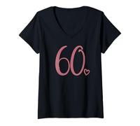 Femme 60e Anniversaire, pour Femme, Soixante Chiffre Mignon 60 Ans T-Shirt avec Col en V