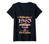 Femme 61 Ans Femme 1965 idée Cadeau Anniversaire drôle Humour Mam T-Shirt avec Col en V