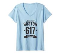 Femme 617 Boston Code régional Vintage rétro Vieilli Authentique T-Shirt avec Col en V