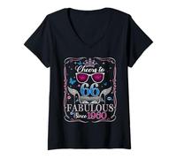 Femme 66th Birthday Women Cheers to 66 Years Fabulous Since 1960 T-Shirt avec Col en V