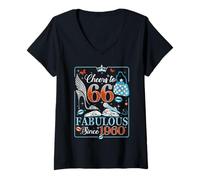 Femme 66th Birthday Women Cheers to 66 Years Fabulous Since 1960 T-Shirt avec Col en V