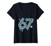Femme 67, années 80 et 70, Meme Funny Six Seven Alpha Slang T-Shirt avec Col en V