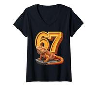 Femme 67 Barbu Dragon Meme Funny Six Seven Internet Reptile T-Shirt avec Col en V