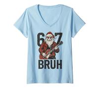 Femme 67 Bruh Père Noël Jouant de la Guitare Cool Music T-Shirt avec Col en V