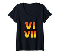 Femme 67 Chiffres Romains VI VII Comic Police Style Six Seven Meme T-Shirt avec Col en V