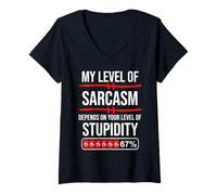Femme 67 Coffee My Level of Sarcasm Depends on Level of Stupidity T-Shirt avec Col en V